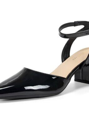 Women's Pointed Toe Slingback Block Heel Pumps Faux Leather Ankle Strap
